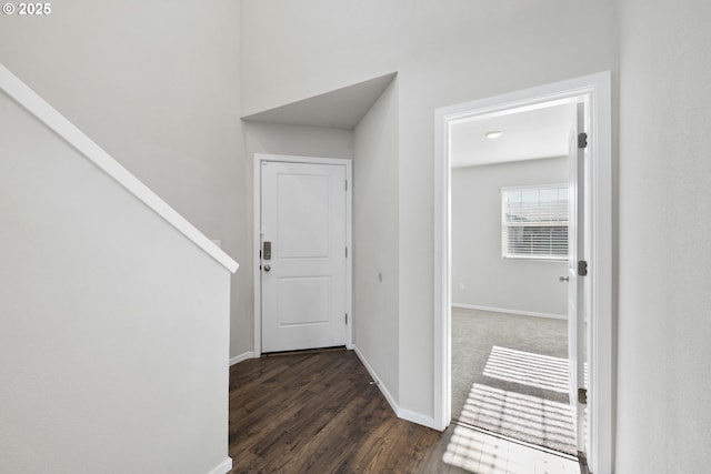 entryway with dark hardwood / wood-style flooring