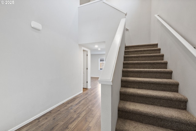 staircase featuring hardwood / wood-style floors