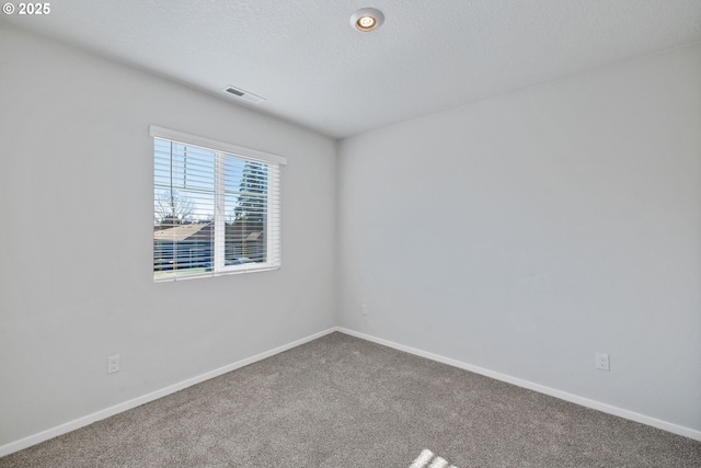 empty room with carpet floors and a textured ceiling