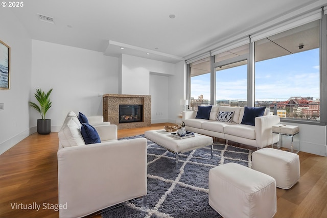 living room with hardwood / wood-style floors and a wealth of natural light