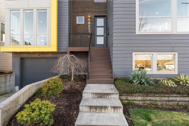 property entrance with a garage