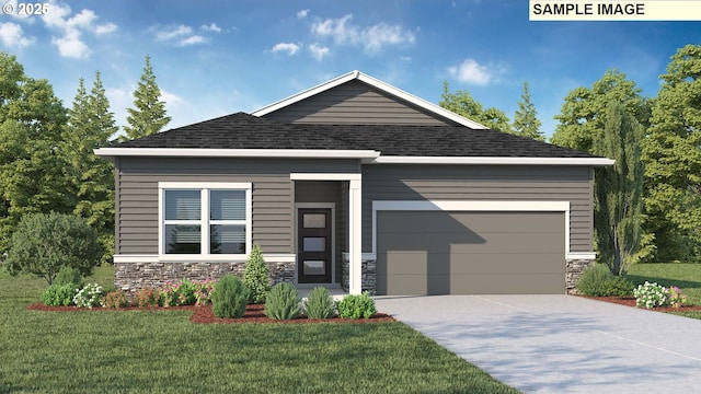 356 NW 29th Way, Battle Ground, WA 98604 - craftsman-style home featuring stone siding, an attached garage, concrete driveway, and a front yard