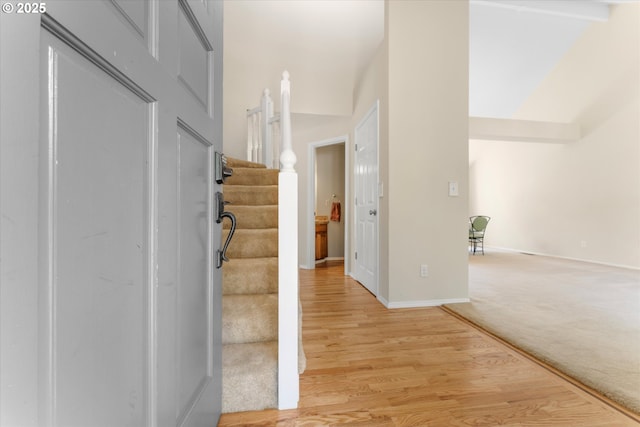 20198 SW Tillamook Ct, Tualatin, OR 97062 - entrance foyer featuring stairway, light wood finished floors, and light carpet