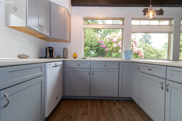 1896 W Park Dr, Florence, OR 97439 - kitchen featuring white dishwasher, dark wood-style floors, light countertops, and healthy amount of natural light