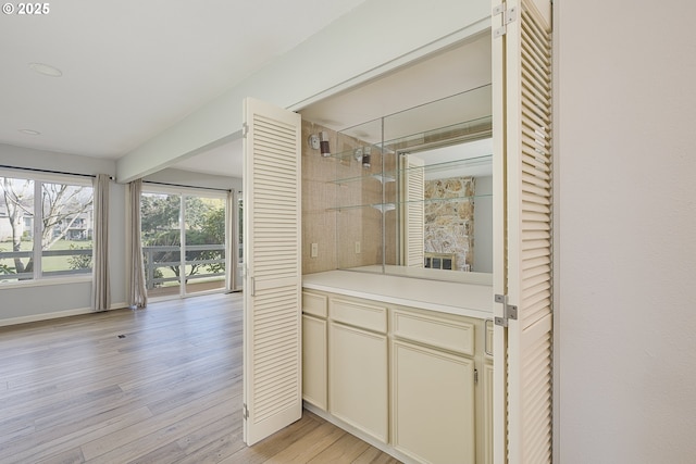 interior space featuring light wood-type flooring and baseboards