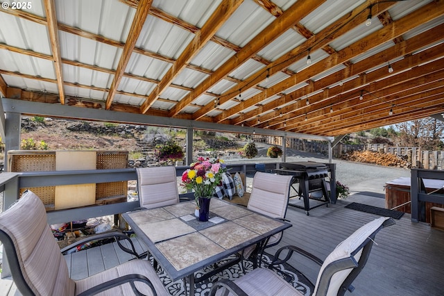 204 Adam Dr, Canyon City, OR 97820 - wooden deck with a hot tub, outdoor dining area, and fence