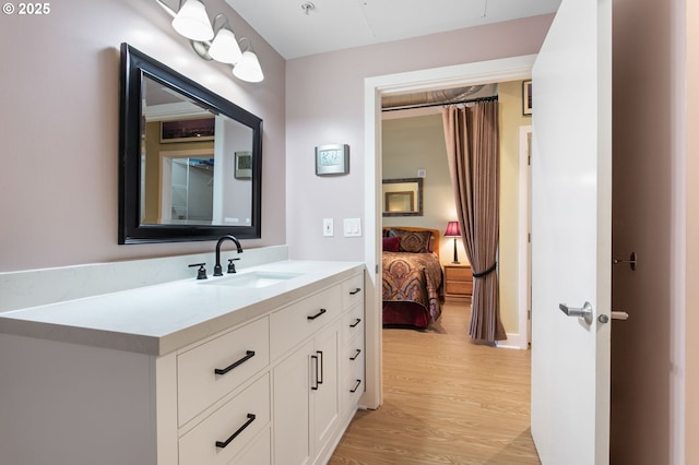 bathroom with wood-type flooring and vanity