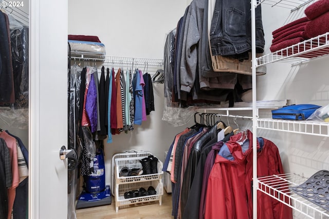 walk in closet featuring wood finished floors