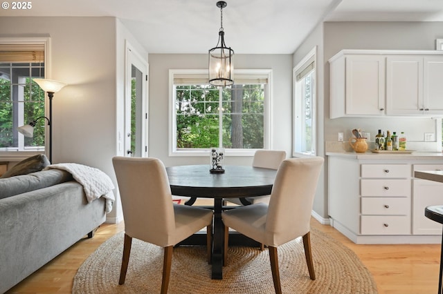 dining area featuring light wood finished floors