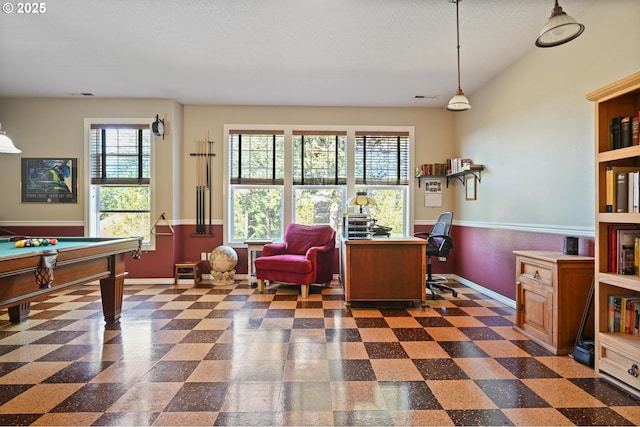 office area with baseboards and billiards table