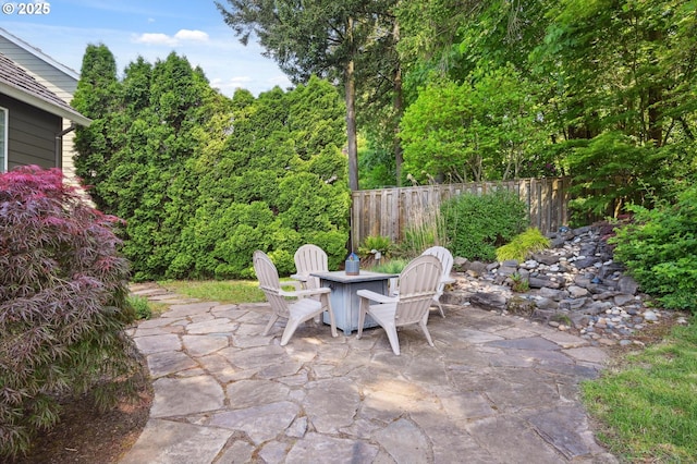 view of patio featuring fence