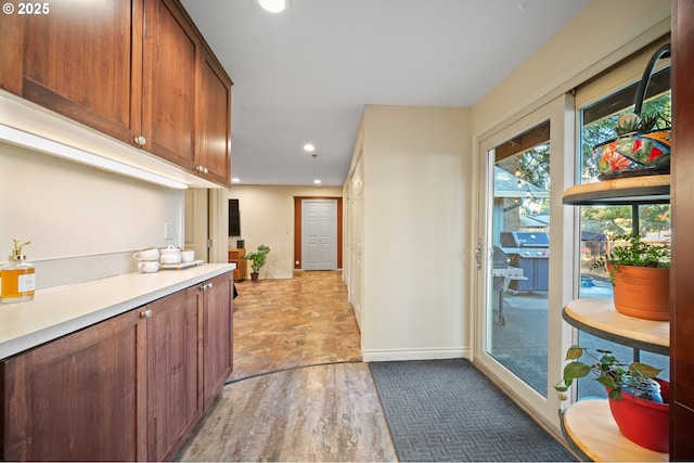 interior space with light hardwood / wood-style floors