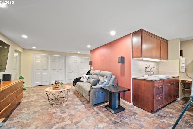 living room featuring sink