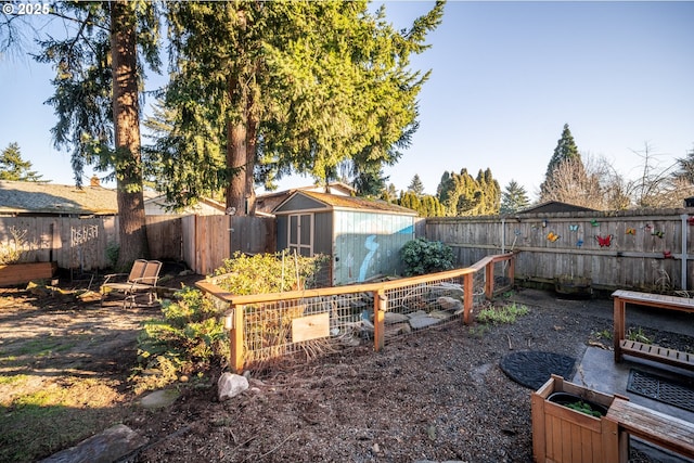 view of yard featuring a shed