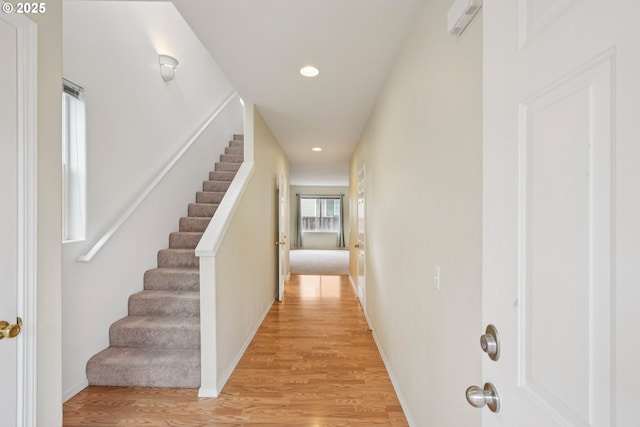 6538 NE Forest Ln, Hillsboro, OR 97124 - hall with recessed lighting, light wood-type flooring, and stairs