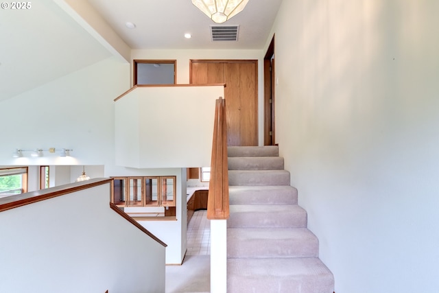 15917 NE Union Rd, Ridgefield, WA 98642 - stairway featuring carpet and vaulted ceiling