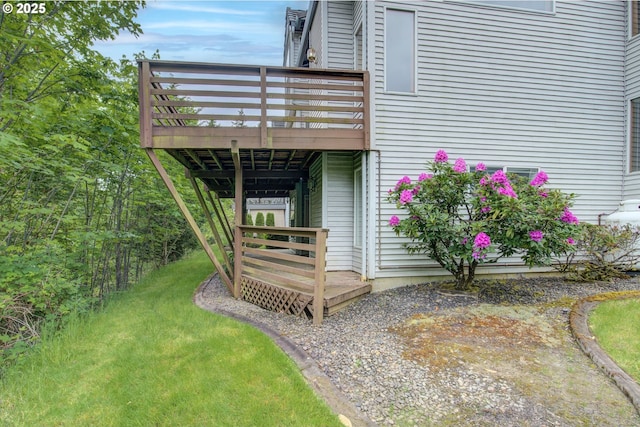 15917 NE Union Rd, Ridgefield, WA 98642 - view of home's exterior with a wooden deck and a lawn