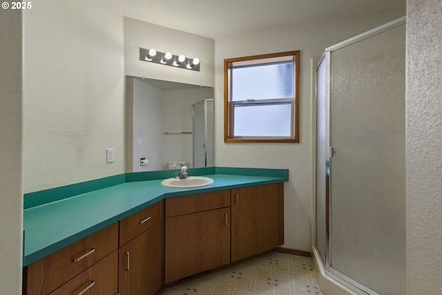 15917 NE Union Rd, Ridgefield, WA 98642 - bathroom with vanity, a shower stall, and tile patterned floors