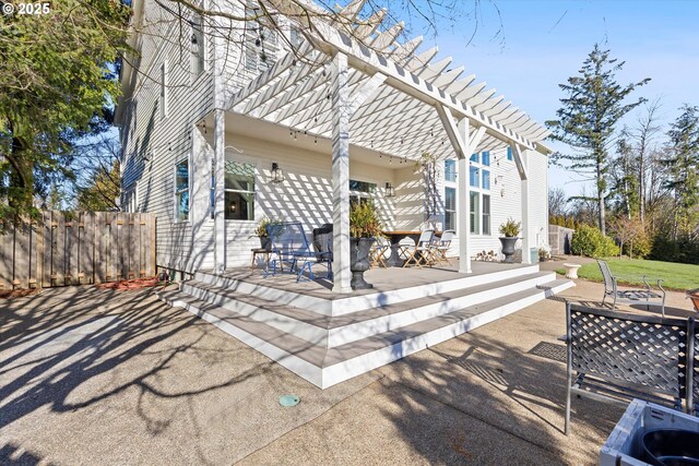 14218 NW Dunbar Ln, Portland, OR 97231 - deck with outdoor dining space, a yard, and a pergola
