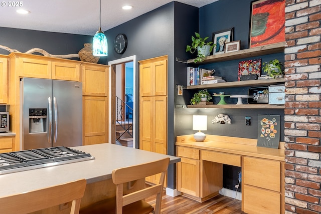 8836 SW 56th Ave, Portland, OR 97219 - kitchen featuring appliances with stainless steel finishes, light countertops, light wood-style flooring, and recessed lighting
