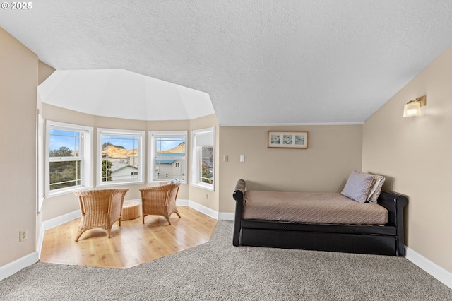 33310 Cape Kiwanda Dr, Pacific City, OR 97135 - carpeted bedroom featuring vaulted ceiling, a textured ceiling, and baseboards