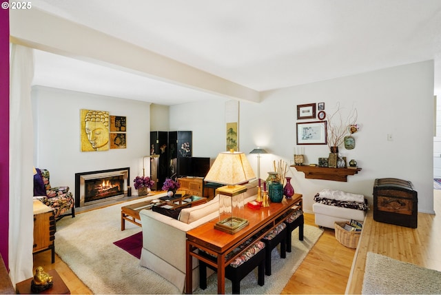 4825 SE 33rd Ave, Portland, OR 97202 - living area featuring light wood-type flooring and a glass covered fireplace