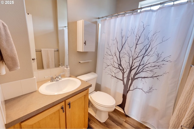 10955 SW 130th Ave, Tigard, OR 97223 - bathroom featuring vanity, wood finished floors, and a shower with shower curtain