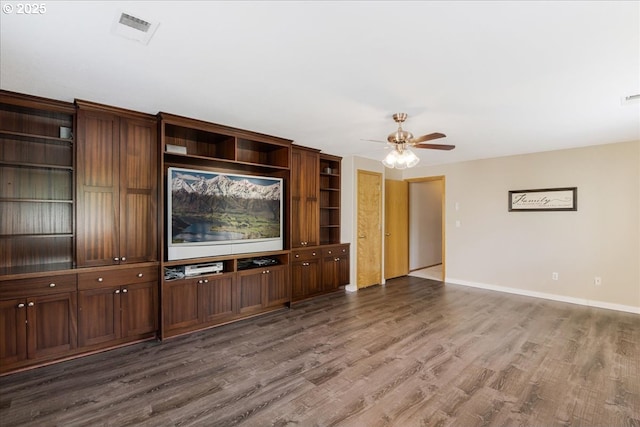 1224 Alyssum Ave, Forest Grove, OR 97116 - unfurnished living room featuring ceiling fan, visible vents, dark wood-style floors, and baseboards