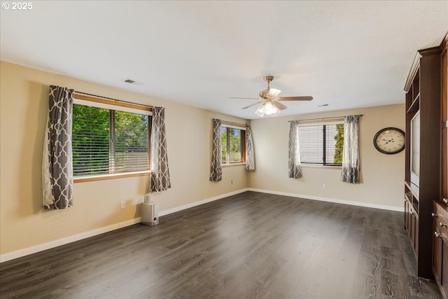 1224 Alyssum Ave, Forest Grove, OR 97116 - unfurnished room with baseboards, visible vents, dark wood-style floors, and ceiling fan