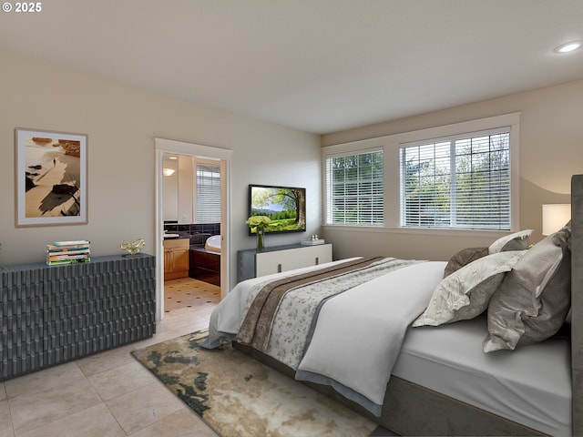 3808 Fairhaven Dr, West Linn, OR 97068 - bedroom featuring light tile patterned floors, recessed lighting, and connected bathroom