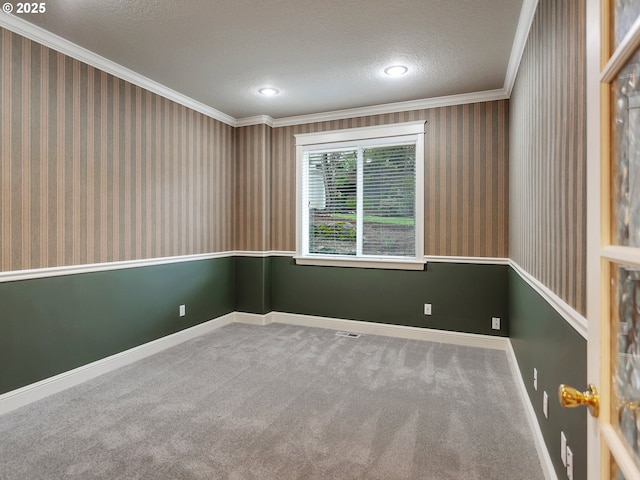 3808 Fairhaven Dr, West Linn, OR 97068 - carpeted spare room featuring crown molding, a textured ceiling, and recessed lighting