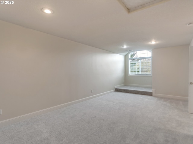 3808 Fairhaven Dr, West Linn, OR 97068 - empty room featuring carpet flooring, lofted ceiling, and recessed lighting