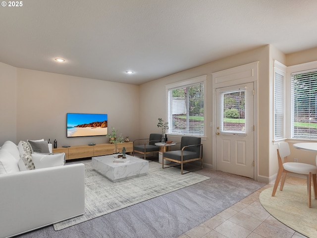 3808 Fairhaven Dr, West Linn, OR 97068 - carpeted living room with tile patterned floors and recessed lighting