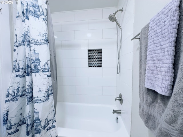 full bathroom with shower / tub combo with curtain