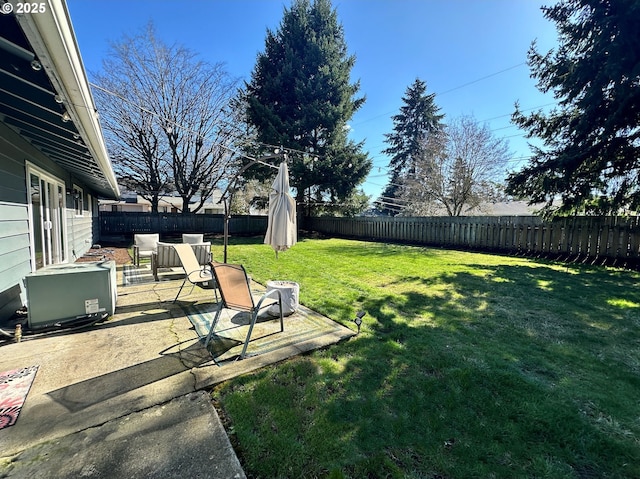 view of yard with a patio and a fenced backyard