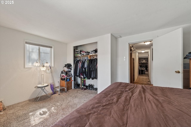 bedroom with a closet and carpet floors