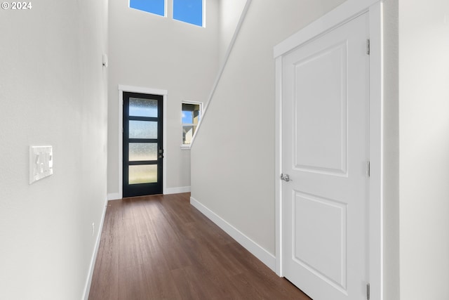 entryway with dark wood-type flooring