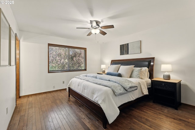 18735 NE Wasco Ct, Portland, OR 97230 - bedroom with dark wood-style flooring, baseboards, and ceiling fan
