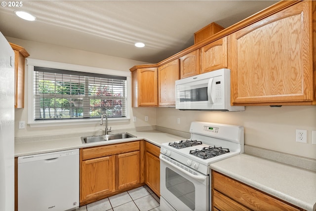 1894 S 8th St, Cottage Grove, OR 97424 - kitchen featuring white appliances, light tile patterned floors, light countertops, and recessed lighting