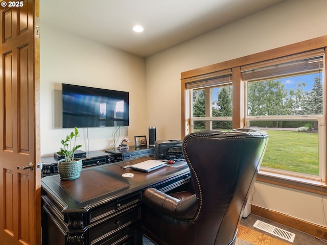 office featuring visible vents and recessed lighting