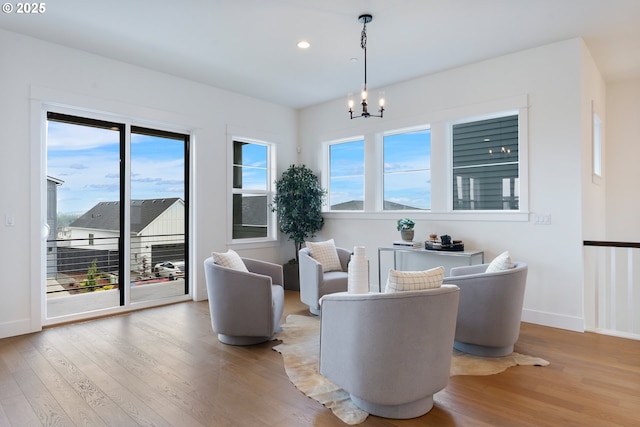 310 W Fir Loop, Washougal, WA 98671 - sitting room featuring wood finished floors, a chandelier, baseboards, and recessed lighting