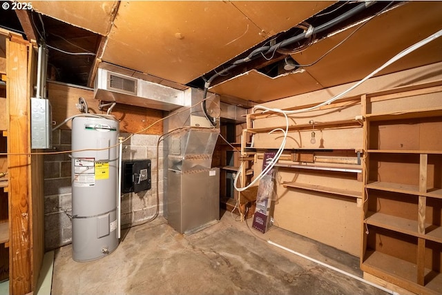 utility room with water heater and heating unit