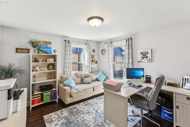 office area with wood finish floors