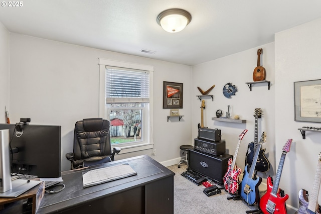 office space with visible vents, carpet floors, and baseboards