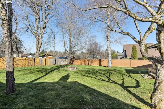 view of yard with a fenced backyard