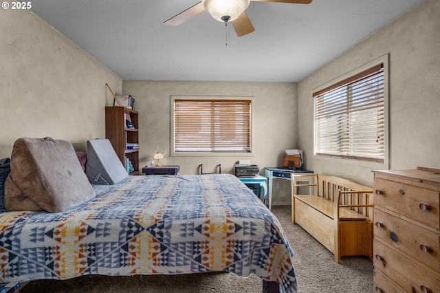 bedroom with carpet flooring and ceiling fan