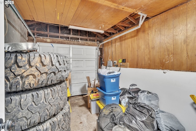 garage with wooden walls