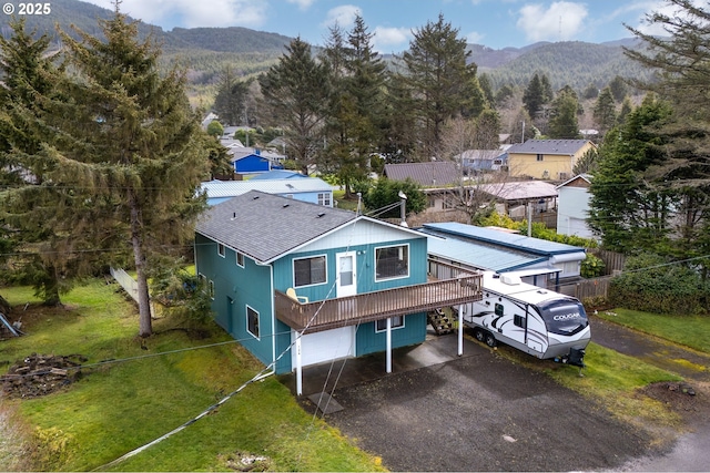 bird's eye view with a mountain view