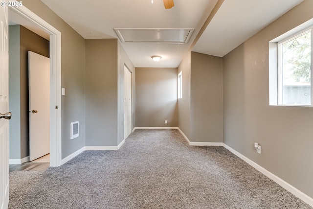 284 Waite St, Eugene, OR 97402 - empty room with attic access, carpet, baseboards, and ceiling fan