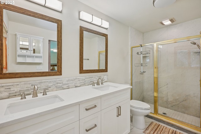 8895 SW Bohmann Pkwy, Portland, OR 97223 - full bath with toilet, a stall shower, double vanity, and tile patterned flooring